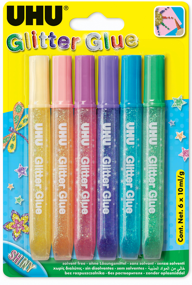 UHU Colle scintillante Glitter Glue Shiny, 6 x 10 ml