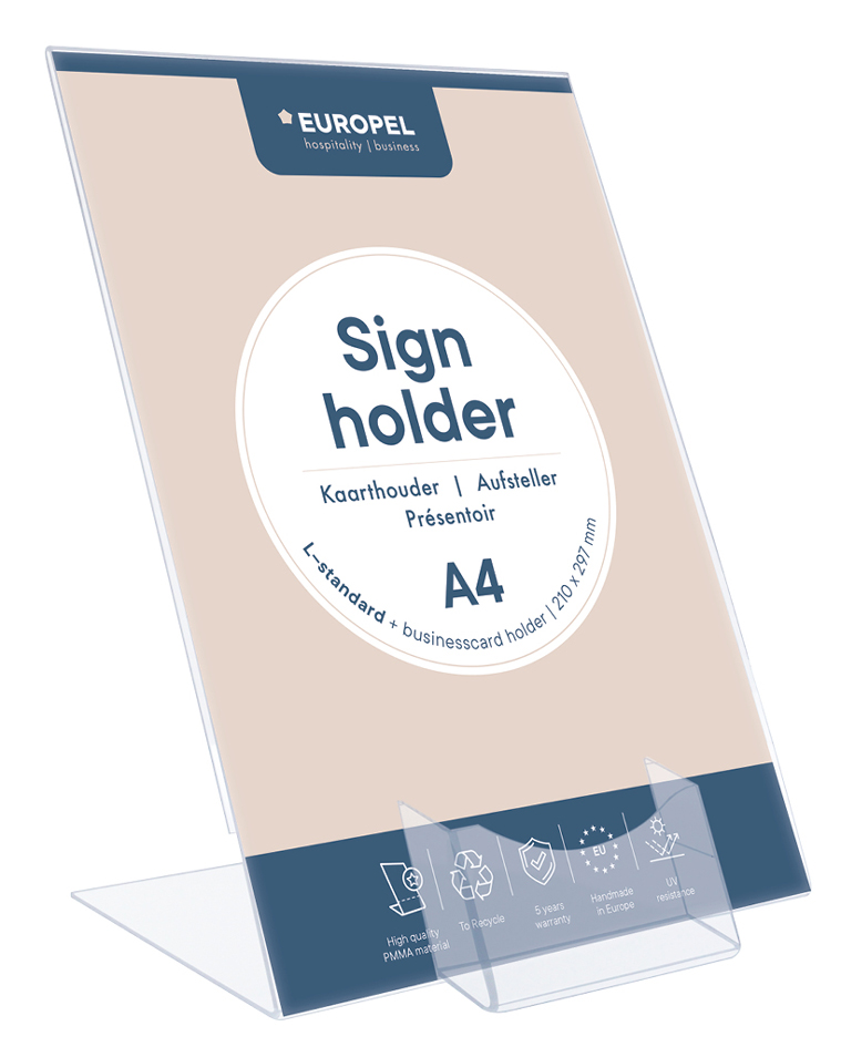 Porte-visuel acrylique, incliné - avec porte-cartes de visite