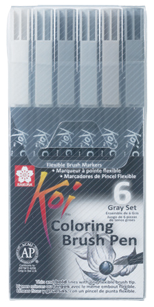 SAKURA Stylo pinceau Koi Coloring Brush, étui de 6, gris