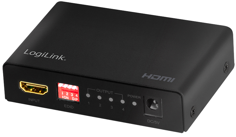 LogiLink Distributeur HDMI 4K/60 Hz Downscaler, EDID,4 ports