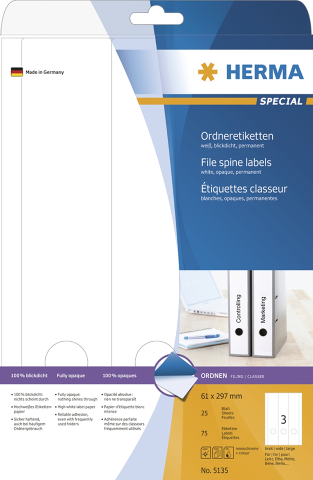 HERMA Etiquette dos de classeur SPECIAL, 61 x 297 mm, blanc