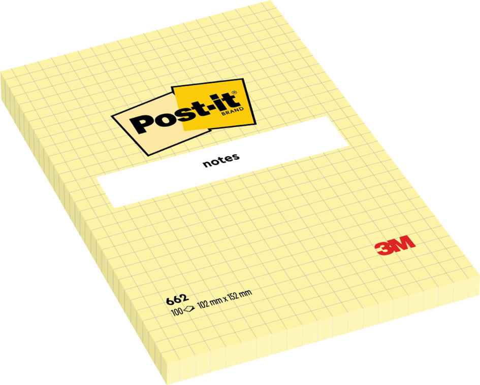 Post-it Bloc-note adhésif, 101 x 152 mm, quadrillé, jaune
