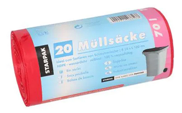 Sac poubelle HDPE, 70 litres, rouge