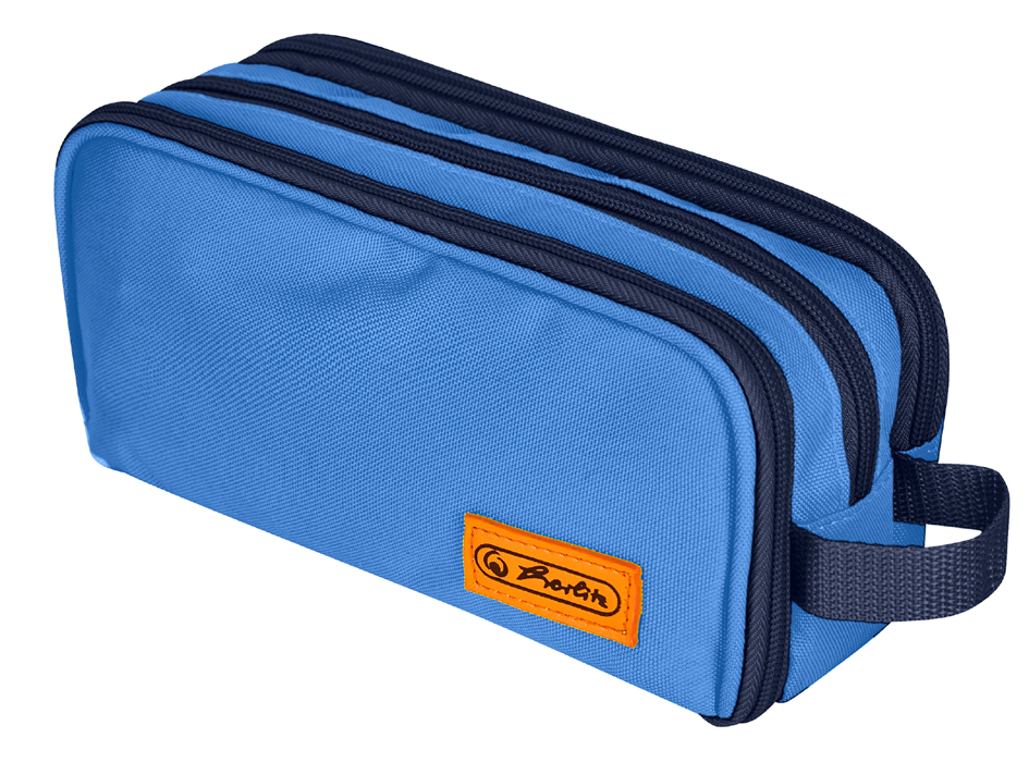 herlitz Trousse à deux compartiments université, bleu/orange rectangulaire polyester blau / orange