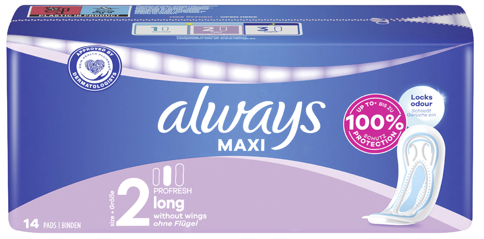 Serviette hygiénique MAXI ProFresh long, pack de 14