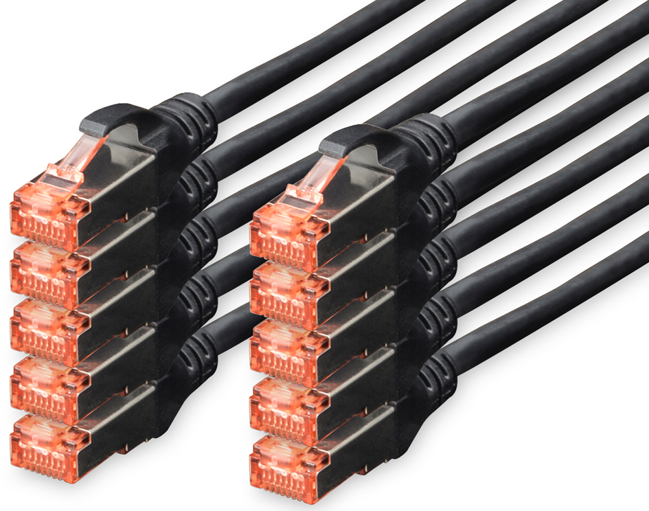 DIGITUS Câble de brassage Cat.6, S/FTP, 0,25 m, par 10, noir