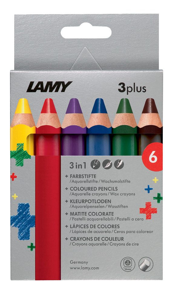 LAMY Crayon de couleur 3-en-1 3plus, étui carton de 6