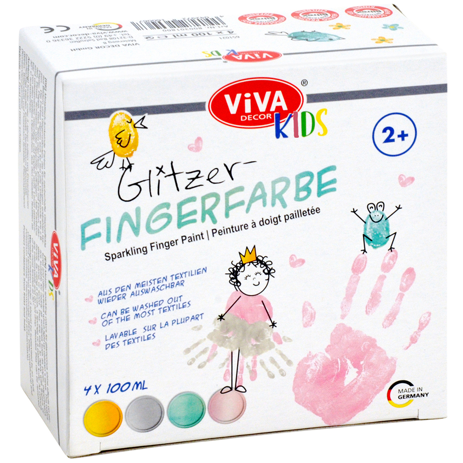 ViVA DECOR Peinture au doigt 'ViVA KIDS', set de 4 Pailleté