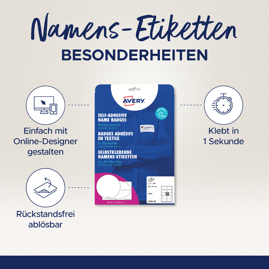 AVERY Zweckform Etiquette pour badge, 80 x 50 mm, blanc imprimable (L)80 x (H)50 mm 200