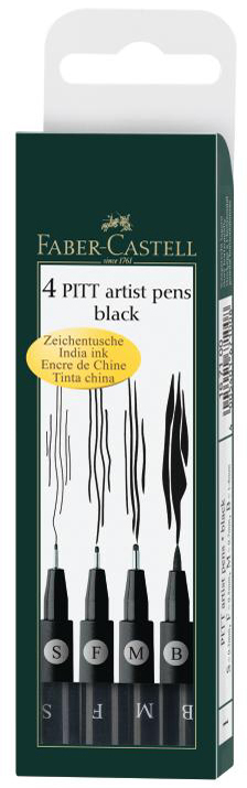 FABER-CASTELL Feutre PITT artist pen, étui de 4, noir