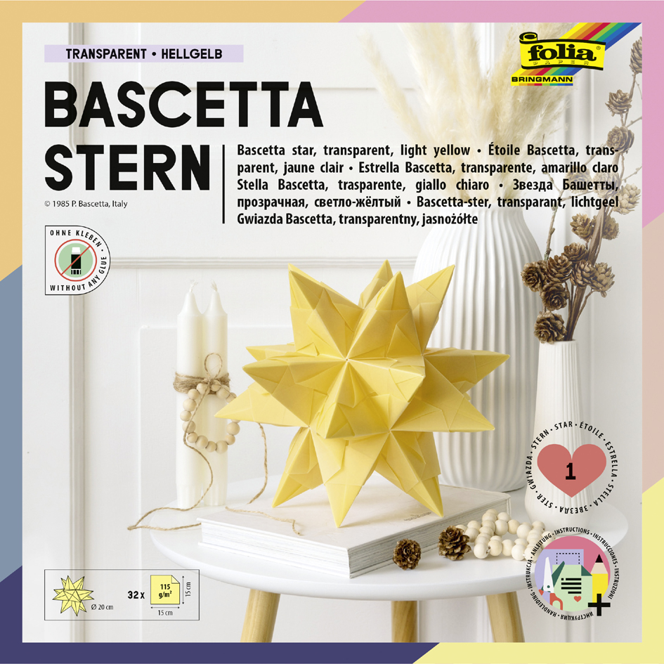 folia Feuilles pliables étoile Bascetta, 150 x 150 mm, jaune