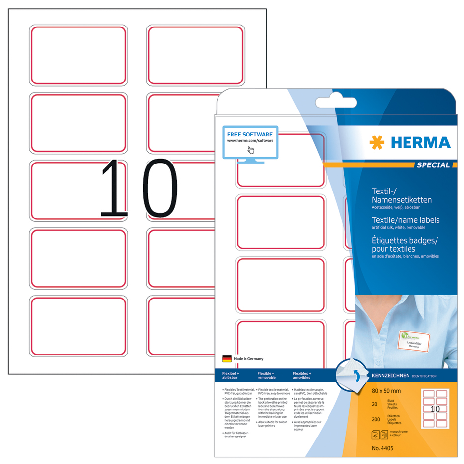 HERMA Etiquettes badges 80 x 50 mm, soie d'acétate, marge
