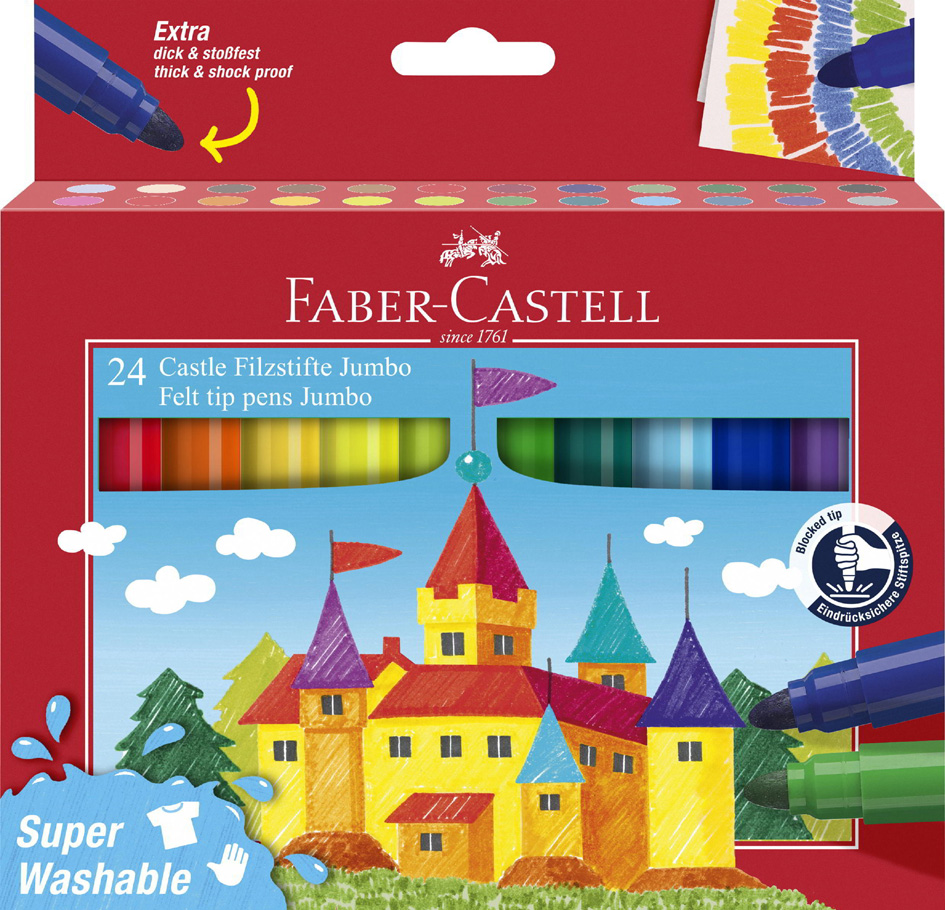 FABER-CASTELL Feutre JUMBO Superwashable, étui de 24
