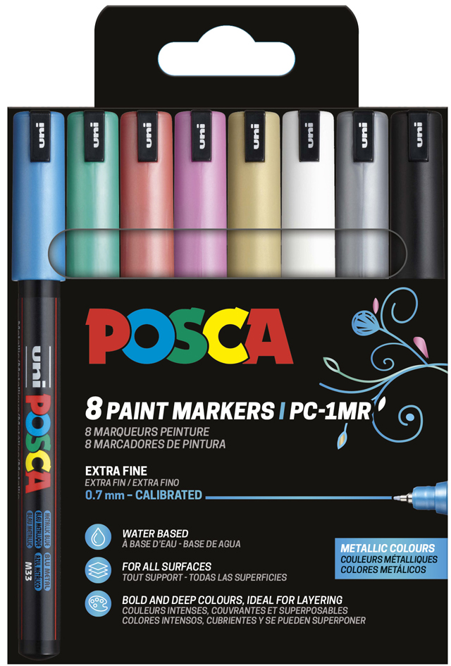 Marqueur à pigment POSCA PC1MR, étui de 8 - métal