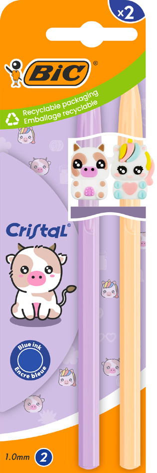 BIC Stylo à bille Cristal Pastel Figurines, lilas & rouge