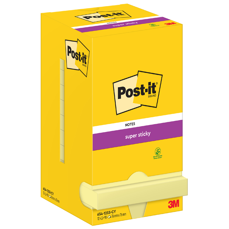 Post-it Bloc-note super sticky notes, 76 x 76 mm, jaune