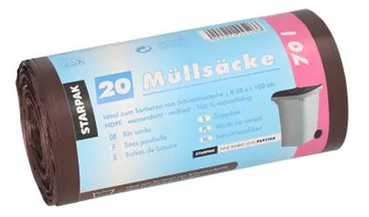 Sac poubelle HDPE, 70 litres, marron