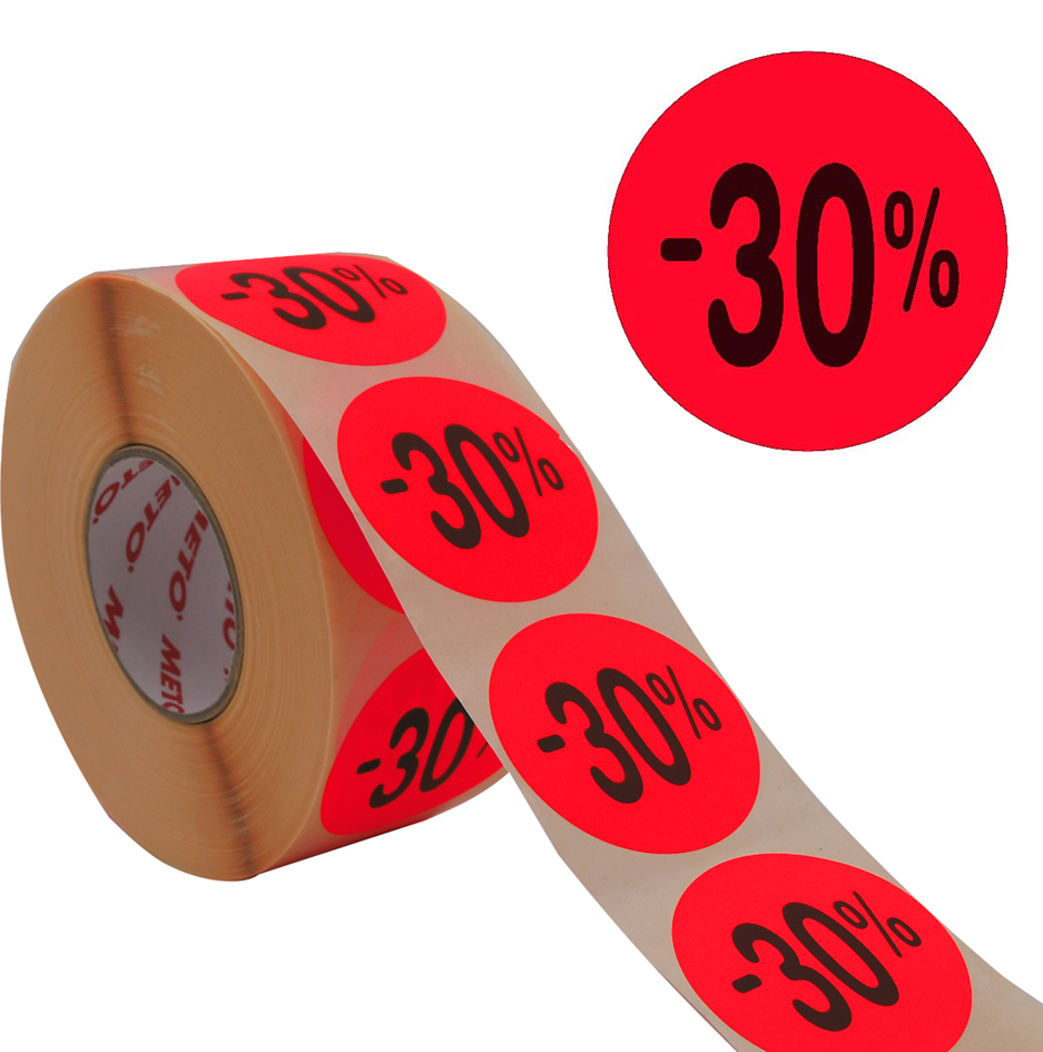 METO Étiquette promotionnelle '-30%', rond, rouge fluo