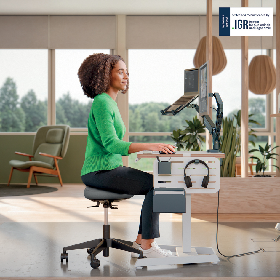 LEITZ Tabouret Ergo Active, roulettes + assise équilibrée