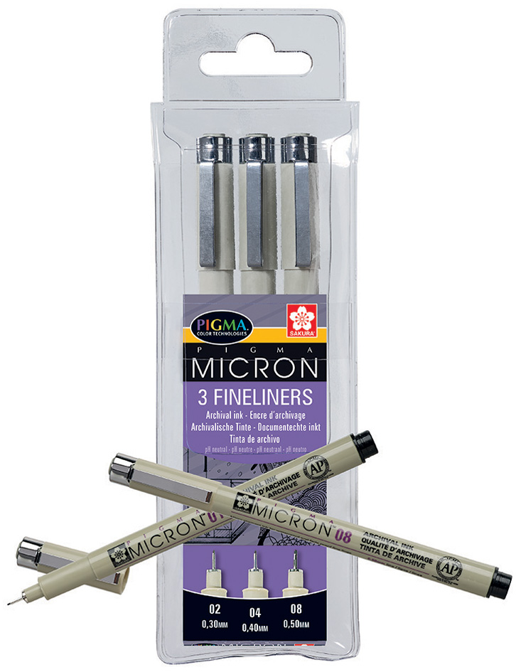 SAKURA Feutre PIGMA MICRON, étui de 3, noir