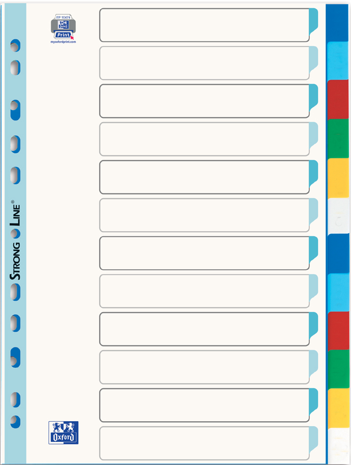Oxford Intercalaires en plastique, uni, A4, 12 touches