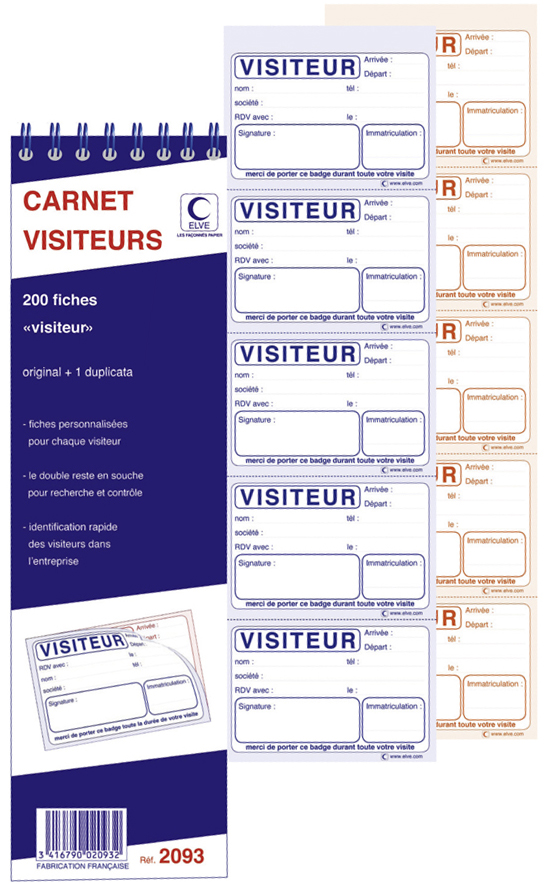 ELVE Bloc spiralé 'Carnet Visiteurs', 200 fiches, dupli