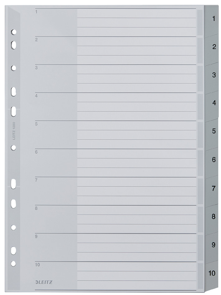 LEITZ Intercalaires en plastique, numéroté, format A4 extra