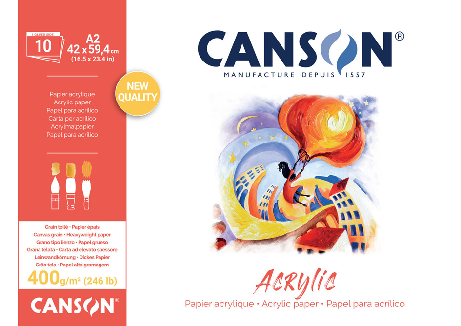 CANSON Bloc papier dessin 'Acrylic', 380 x 460 mm, 400 g/m2