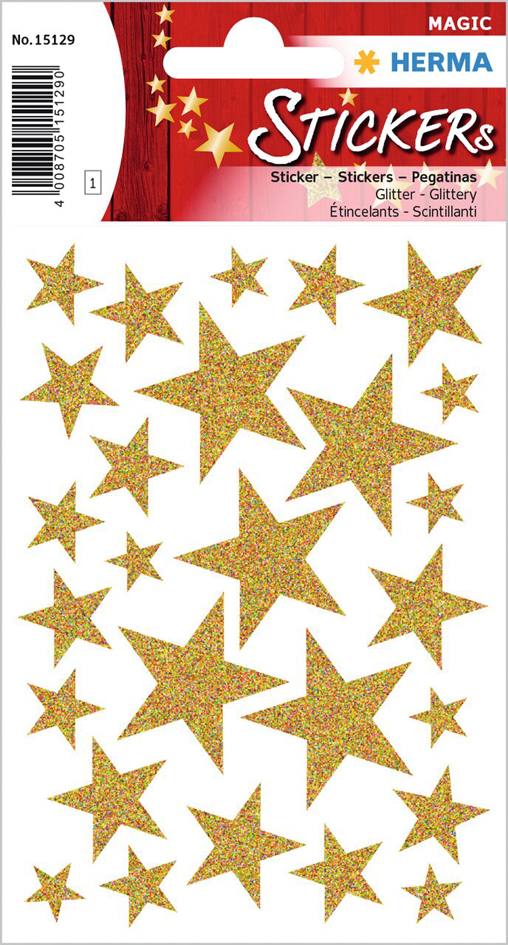HERMA Autocollants de Noel MAGIC 'étoiles or', pailletté