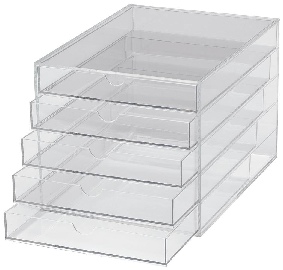 Module de classement acrylique, 5 tiroirs, ouvert