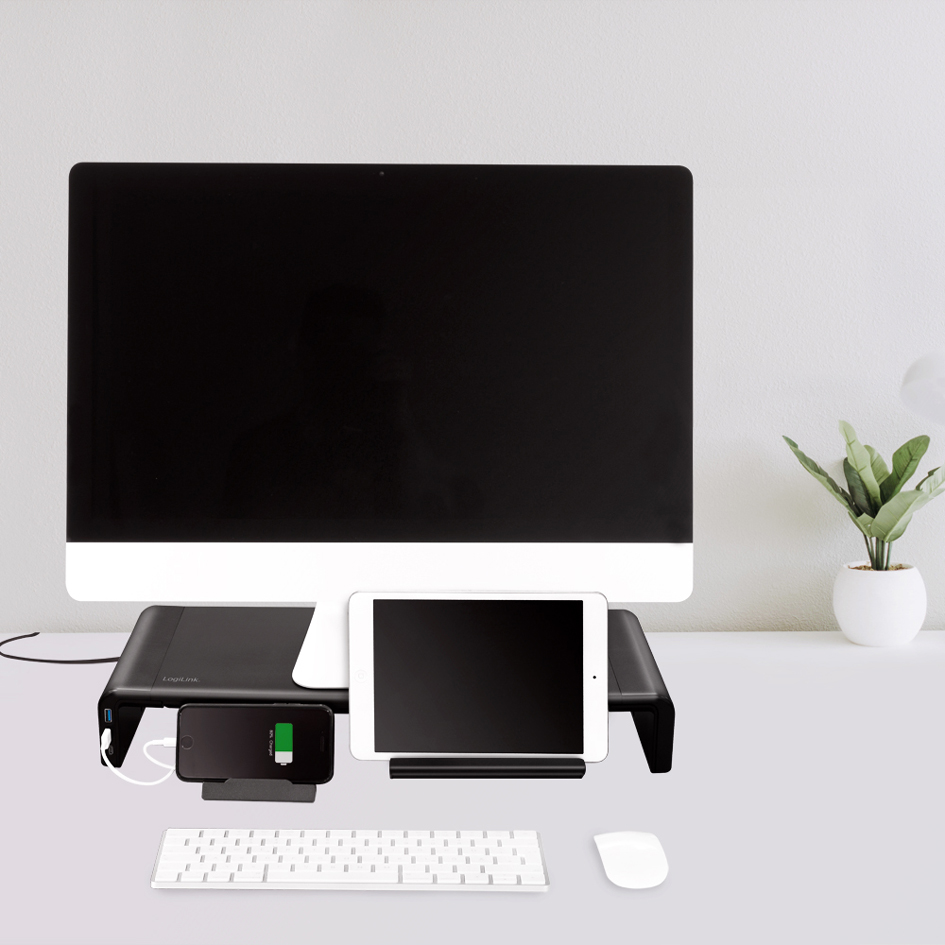 LogiLink Réhausseur d'écran, largeur réglable, 3x USB, noir
