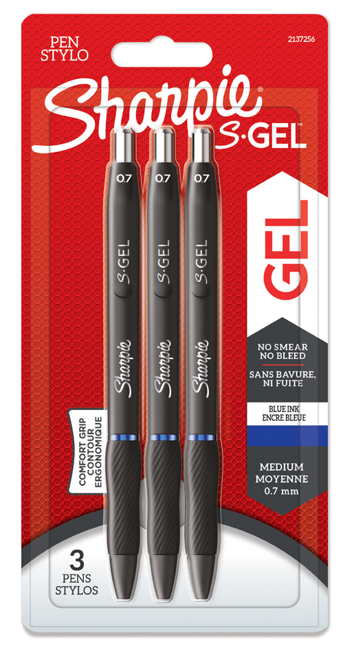 Stylo encre gel S-GEL, carte blister de 3, bleu