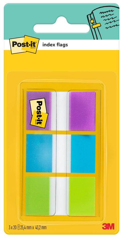 Post-it Marque-pages Index, 25,4 x 43,2 mm, 3 couleurs