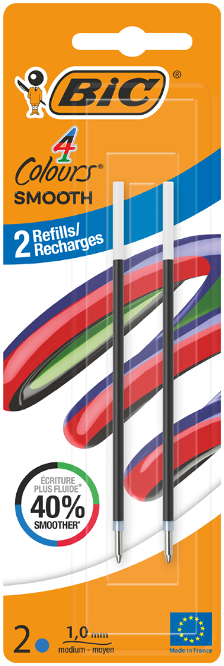 BIC Recharge pour stylo à bille 4 Colours Smooth, S, bleu