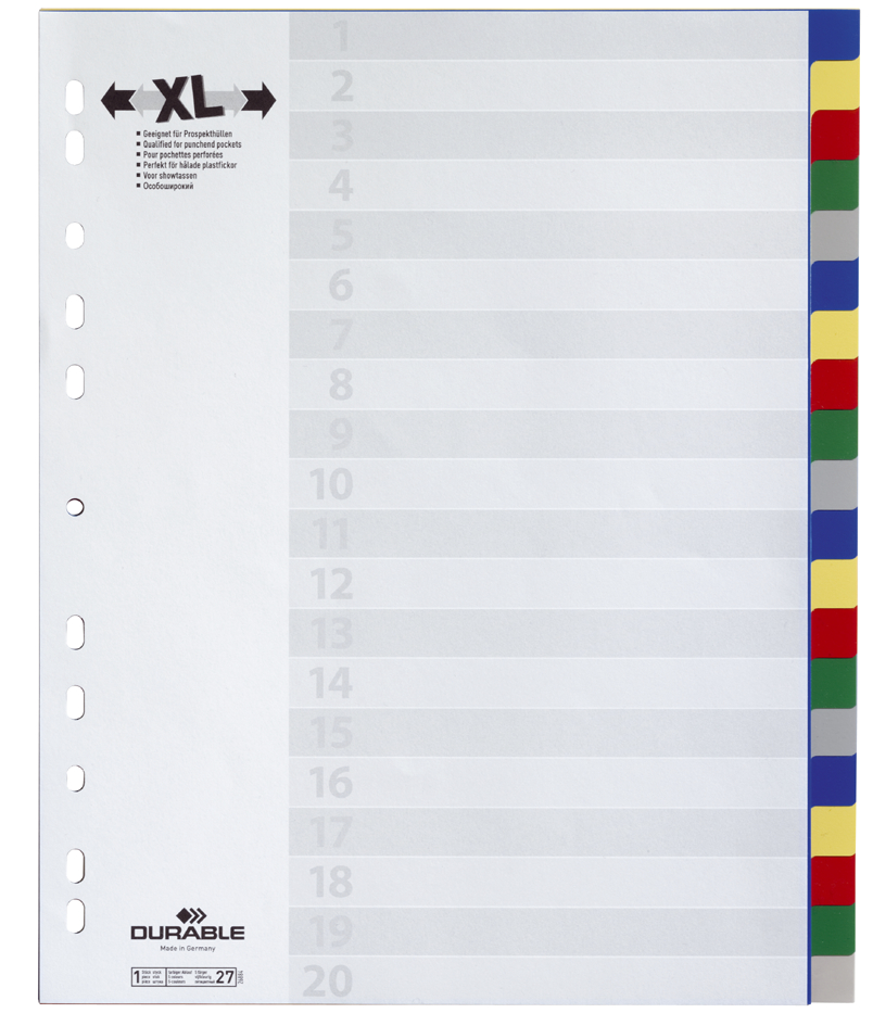 DURABLE Intercalaires en plastique, A4, PP, 20 touches