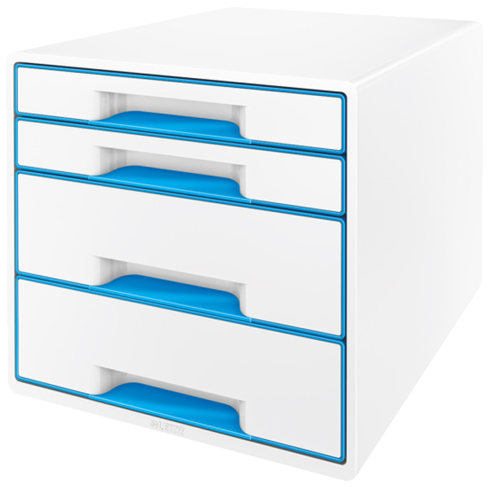 LEITZ Bloc de classement WOW CUBE, 4 tiroirs, blanc/bleu