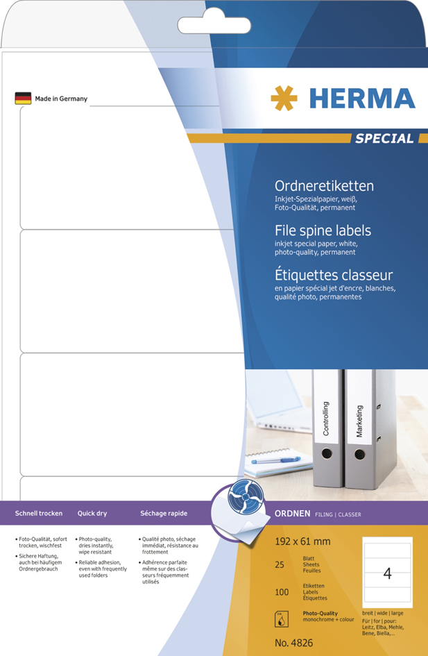 HERMA Etiquette dos de classeur SPECIAL, 192 x 61 mm, blanc