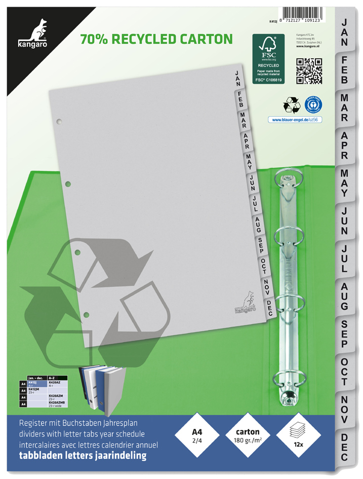Intercalaires carte, mensuel