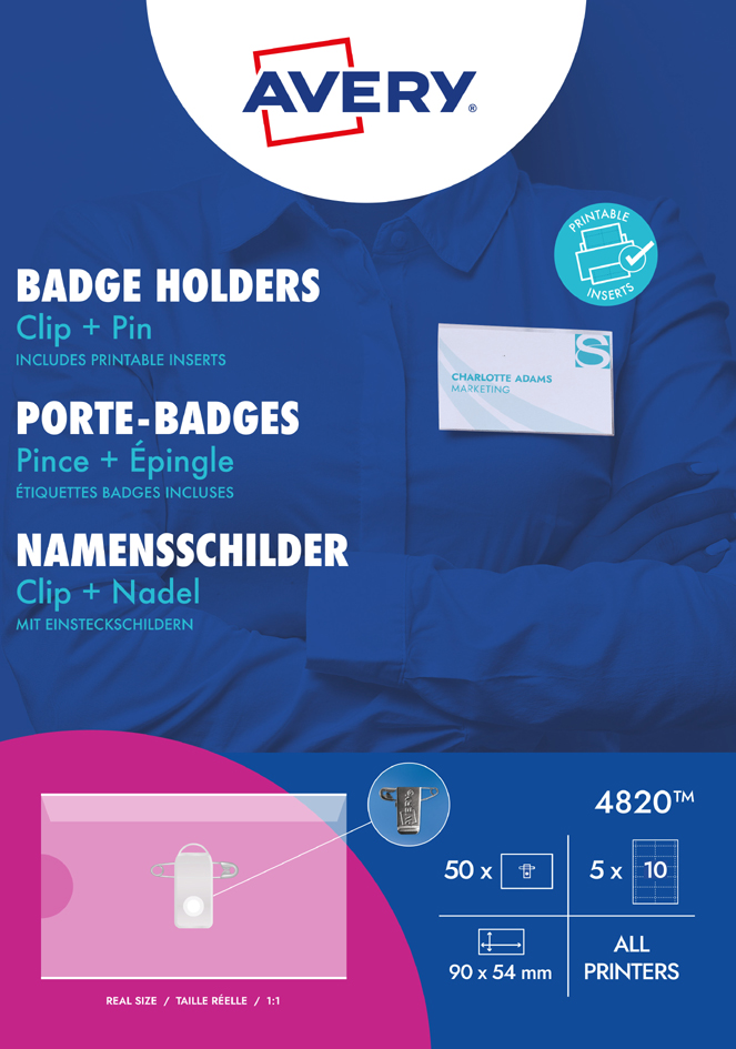 AVERY Porte-badge avec pince combi, 90 x 54 mm