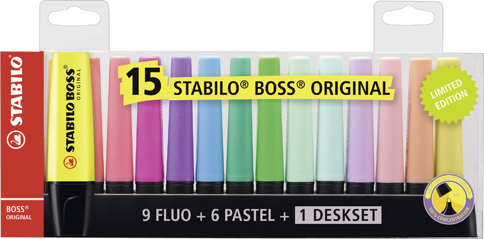 Surligneur BOSS® ORIGINAL, set de table de 15 - emballage