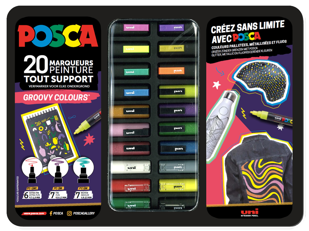 POSCA Marqueur à pigment 'GROOVY COLOURS', mallette métal