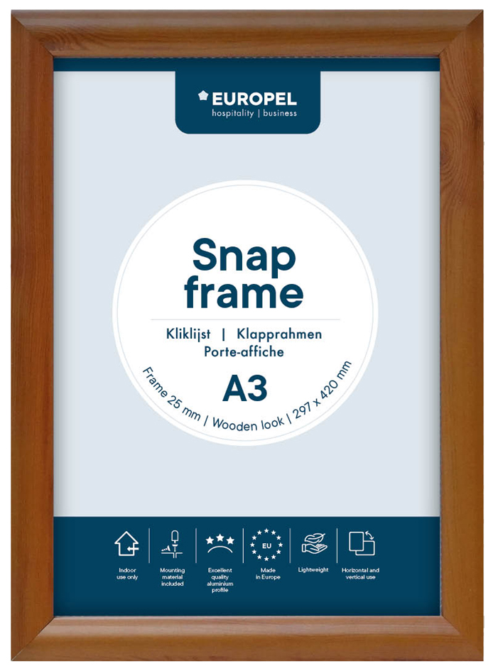 EUROPEL Cadre porte-affiche premium, A3, 25 mm, aspect bois