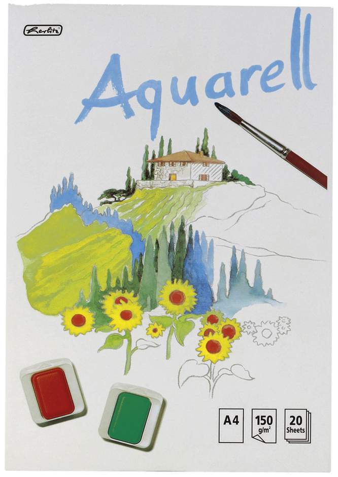 herlitz Bloc de papier aquarelle, 210 x 298 mm, contenu: 20
