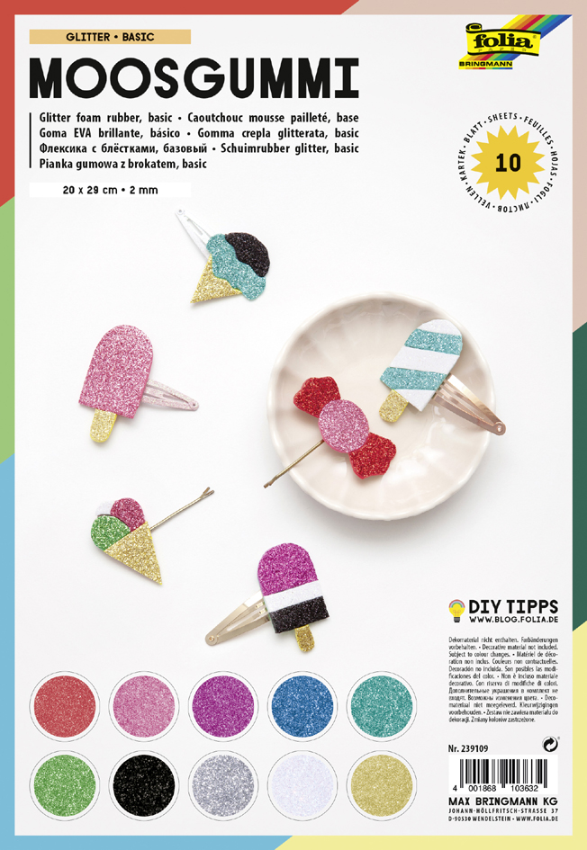 folia Caoutchouc mousse pailleté, non collant, 10 feuilles