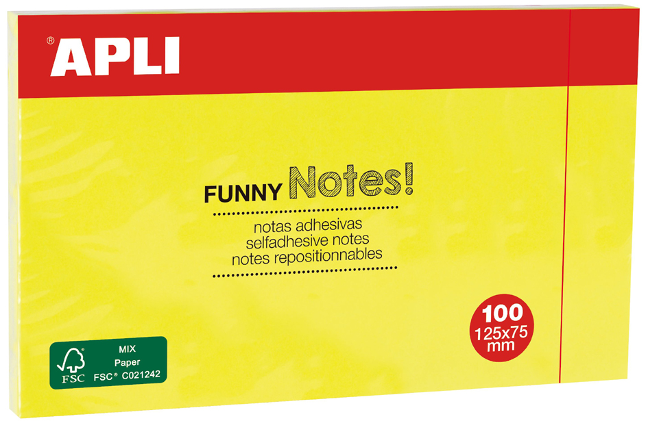 APLI Notes adhésives 'FUNNY Notes!', 125 x 75 mm, jaune fluo