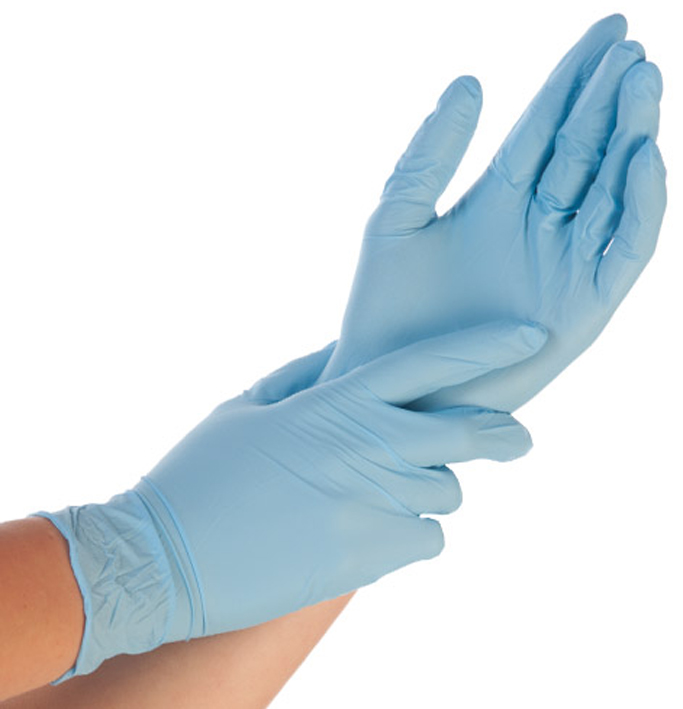 Visuel de référence: présente les gants bleus dans un distributeur en carton