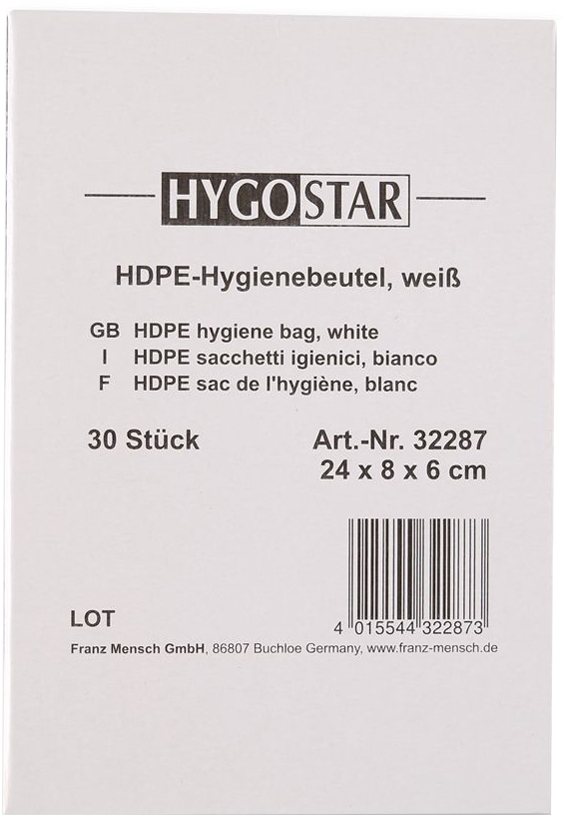 Sac hygiénique en HDPE, dans un carton distributeur