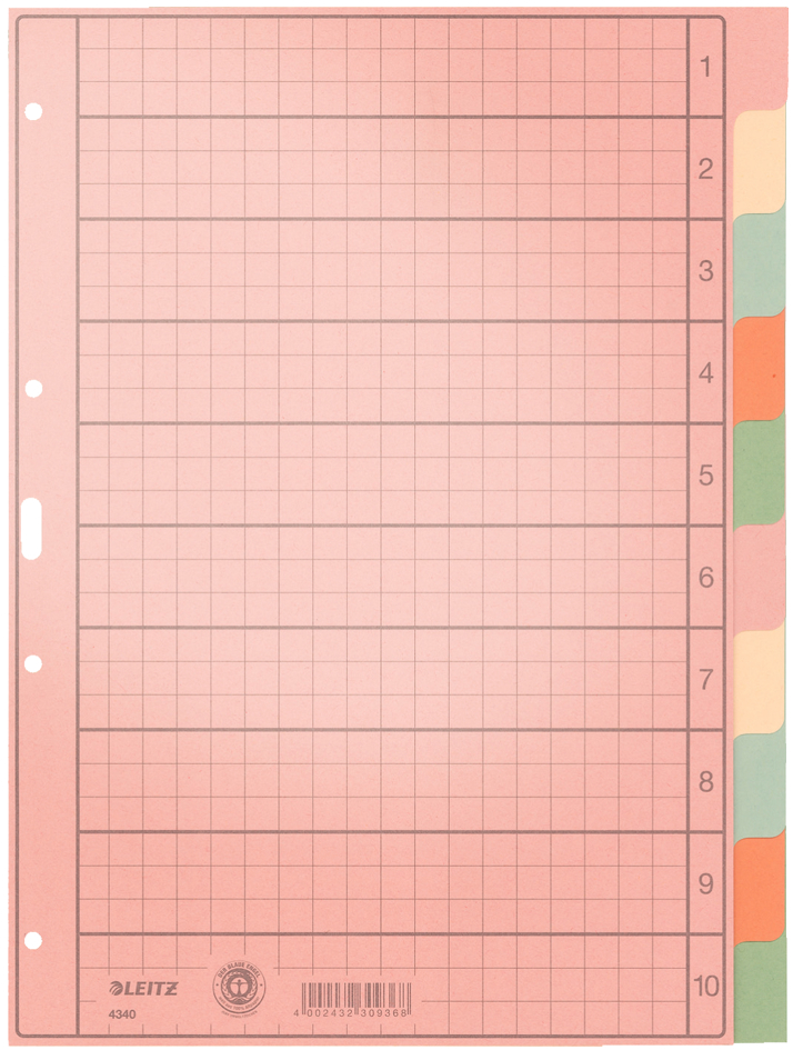 LEITZ Intercalaires en papier naturel, blanc, A4, 10 touches