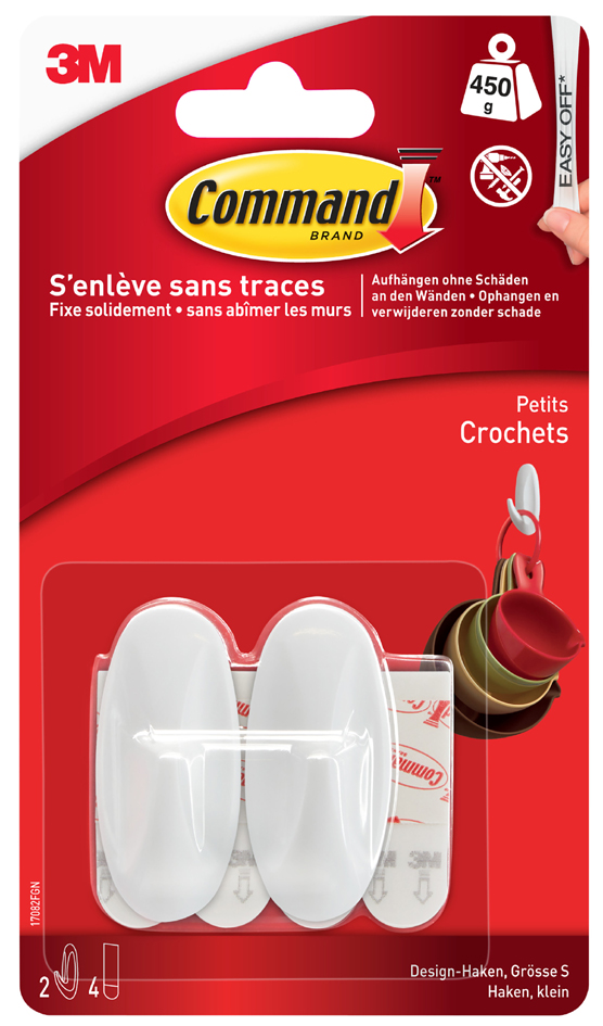 3M Command Crochet design, plastique, taille: S, blanc