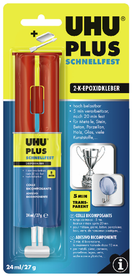 UHU Colle à deux composants plus adhérence rapide, 27 g